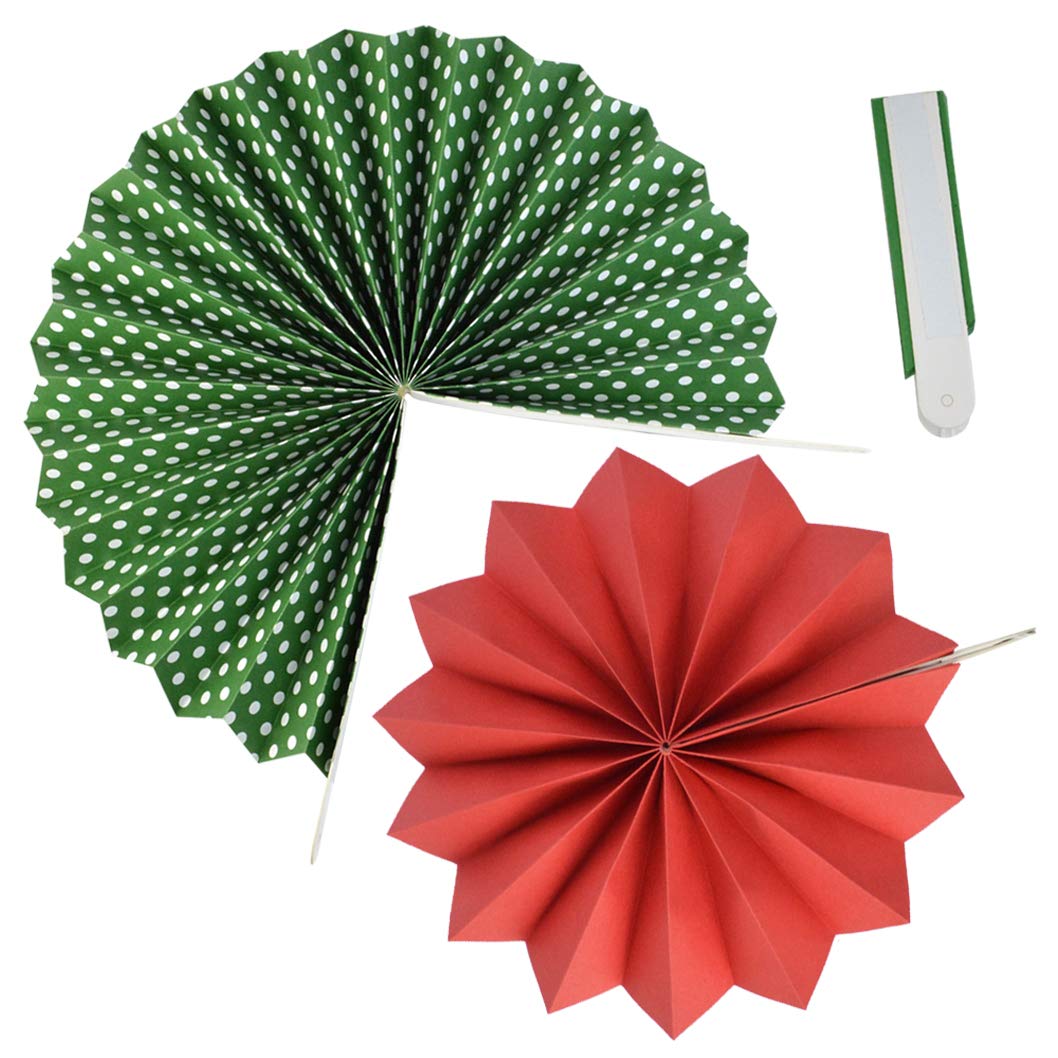 Mifengda 18Pc Party Red And Green Paper Fans Merry Christmas Hanging Paper Fans Decorations, Round Folding Party Paper Fans Bulk